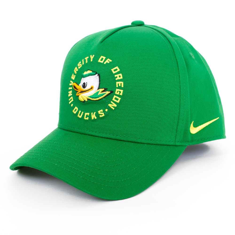Fighting Duck, Nike, Green, Curved Bill, Polyester, Accessories, Unisex, 5 Panel, Structured, University of Oregon, Adjustable, Hat, 916383